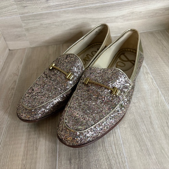 Sam Edelman Shoes - Sam Edelman Women's Loraine Glitter Gold Leather Loafers Sz 6.5
